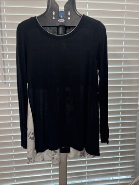 Apt. 9 Black Long-Sleeve Top with Layered Hem
